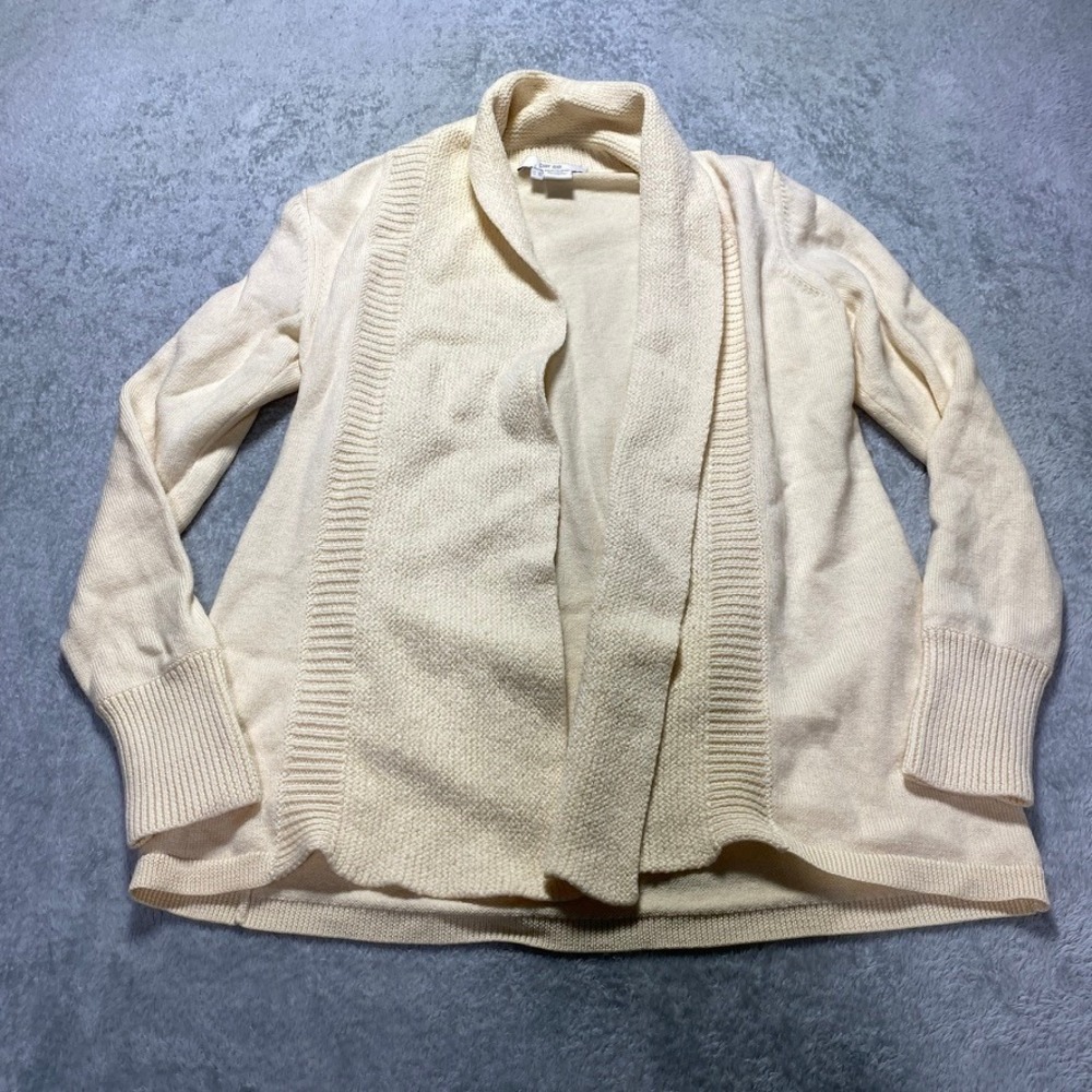 Per Se Womens M Cardigan Sweater Open Front Wool Shawl Collar Cream Ivory Knit